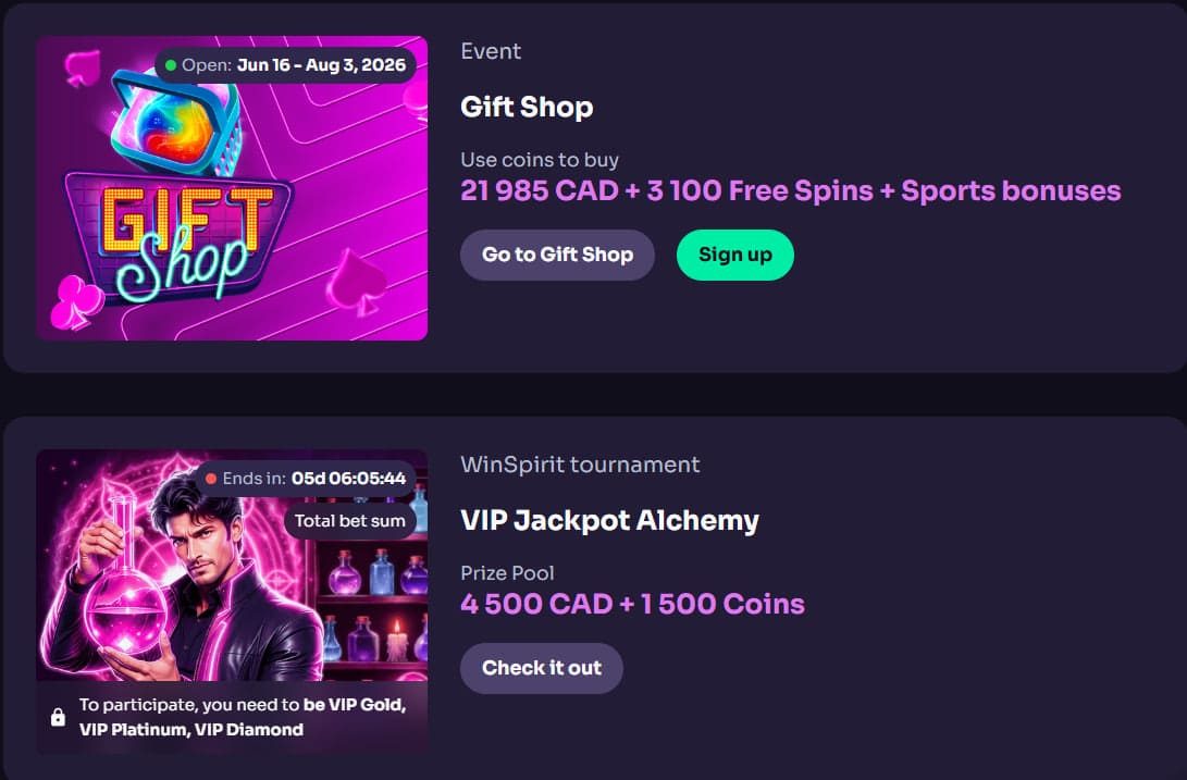 WinSpirit Promotions CA – Free Spins, VIP & Reload image 1